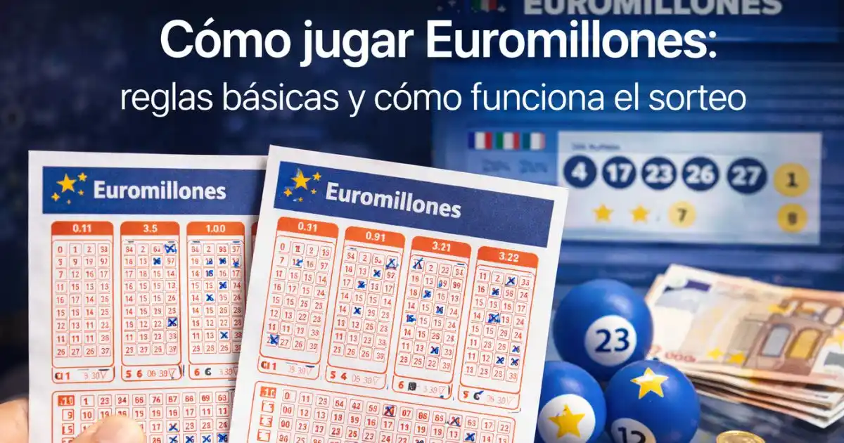 Ejemplo de boleto de Euromillones con números principales y estrellas