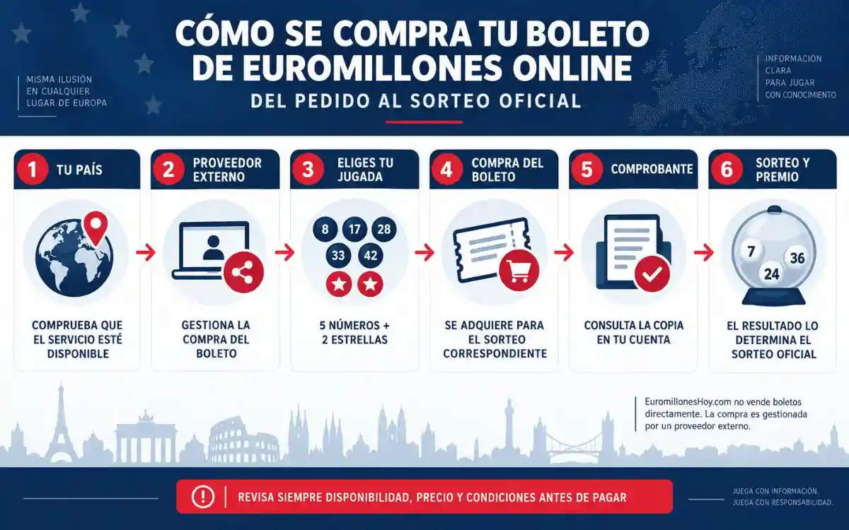 Proceso para comprar un boleto de Euromillones online mediante un proveedor externo desde otro país
